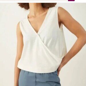 ADAY White Cool Down Sleeveless Wrap Blouse Cropped Top XL
